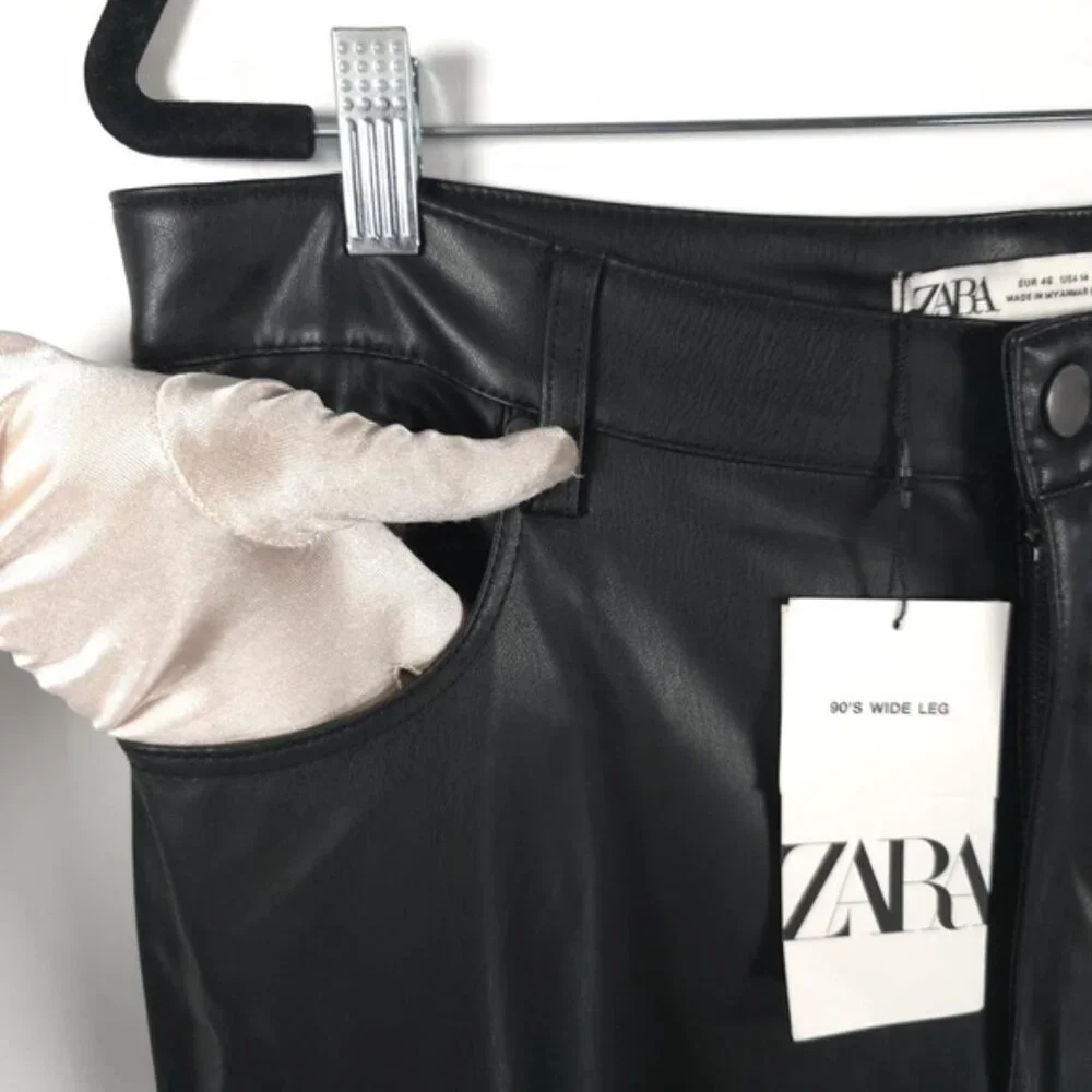 NWT ZARA FAUX LEATHER 90’s WIDE LEG‎ Pants High Waist 2969/245/800 Size 14